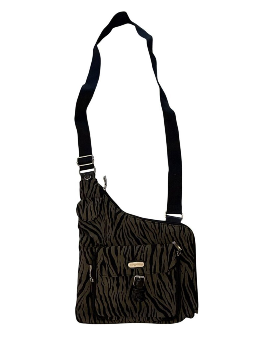 Baggallini Zebra Print Crossbody Bag With Adjustable Strap & Multiple Pockets